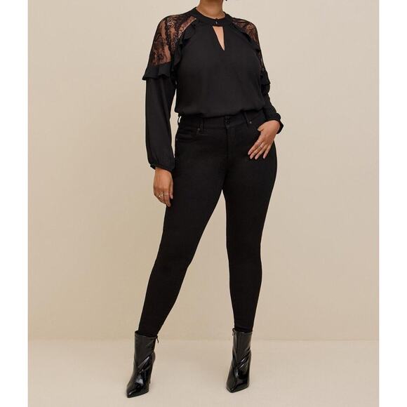 Torrid Tops - Torrid Georgette Crochet Inset Top Black Plus Size